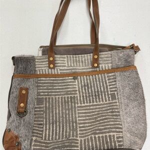Myra Bag Brown and Gray Satchel
18 inches tall and 13 inches wide